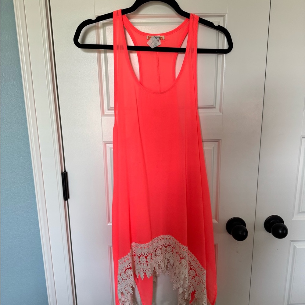 Women's Pink Sleeveless Dress with Lace Trim